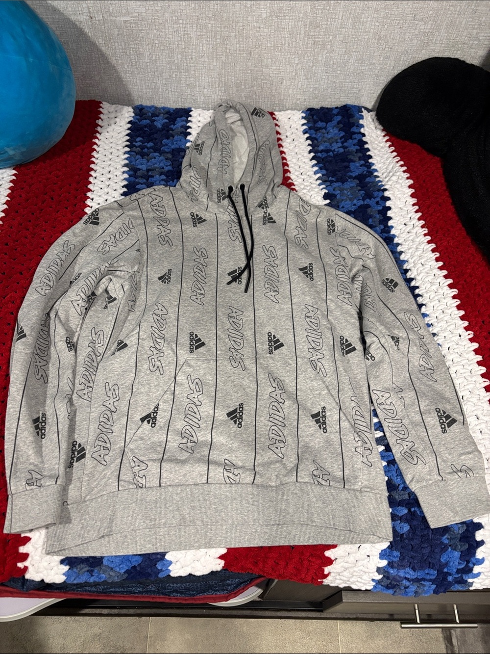 adidas Gray All-Over Logo Zip-Up Hoodie
